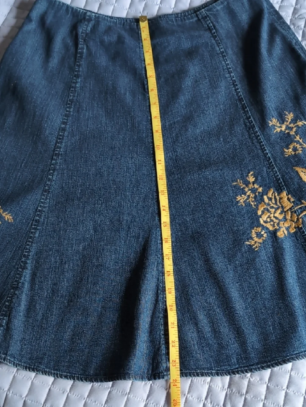 Jones New York Dark Blue Denim Skirt with Gold Floral Embroidery - Picture 7 of 12